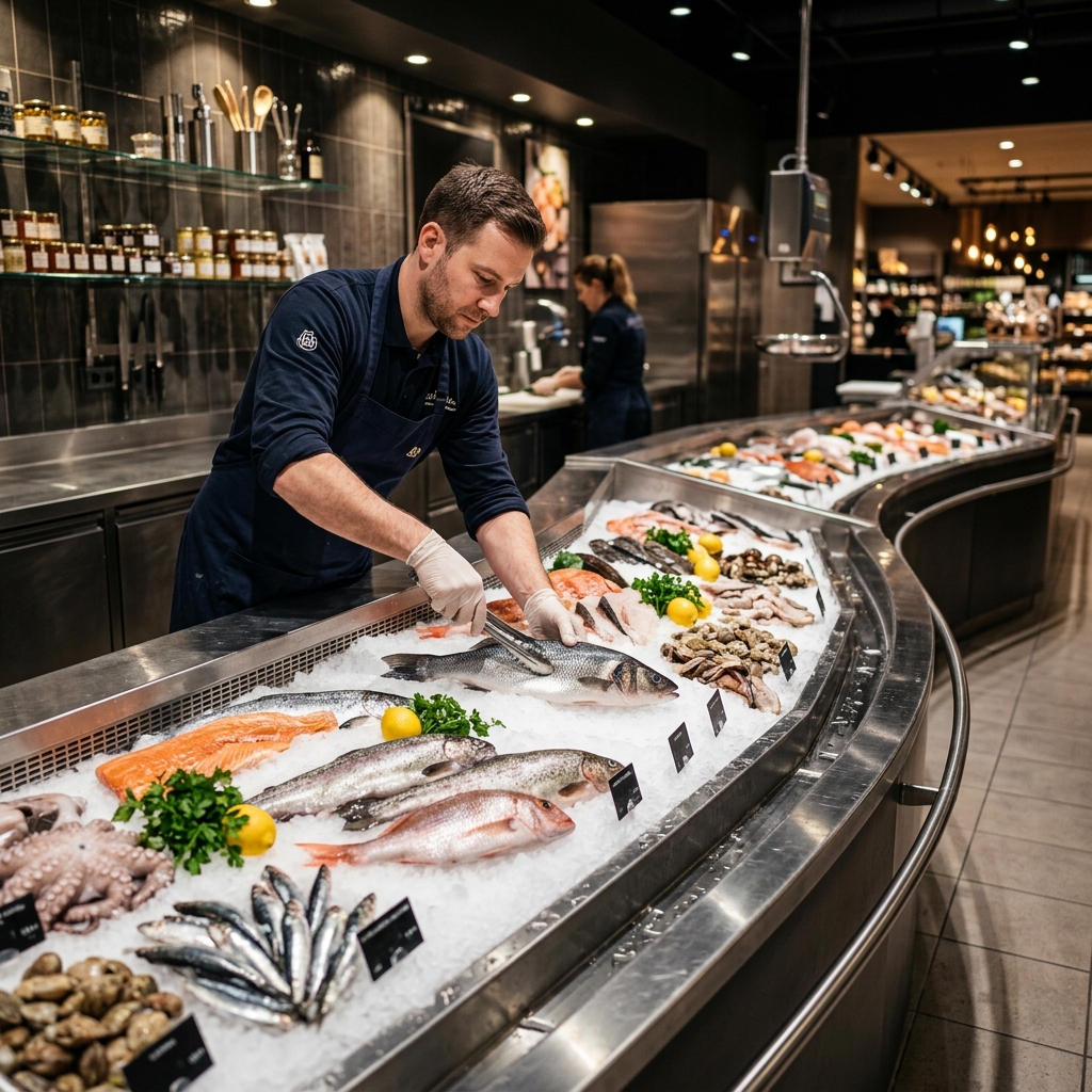Lavorazione Pesce - Banchi inclinati su vasca ghiaccio
